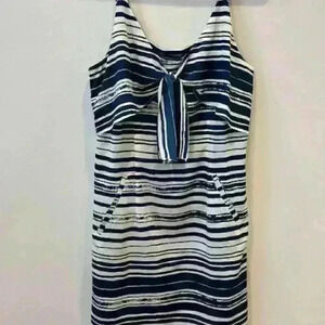 CAbi "Knot" White/Blue Striped Nautical sun/slip/tank Dress detail Size M